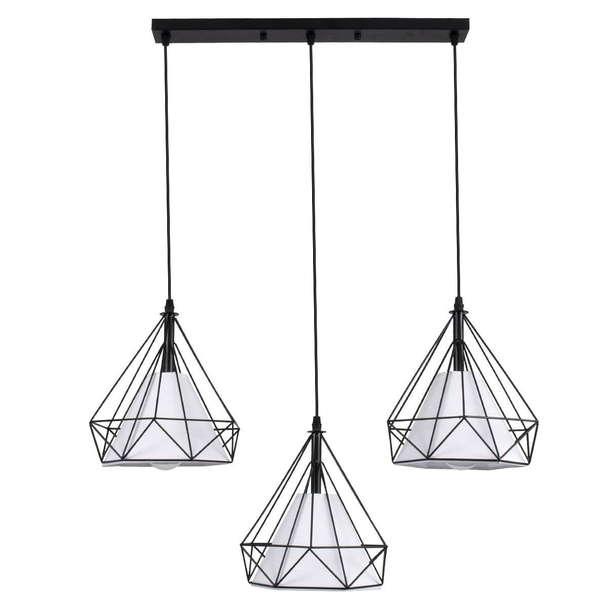 GloboStar® EIFFEL 61569 Vintage Κρεμαστό Φωτιστικό Ράγα Τρίφωτο 3 x E27 IP20 Μαύρο Μέταλλο με Λευκό Ύφασμα - Μ68 x Π25 x Υ130cm