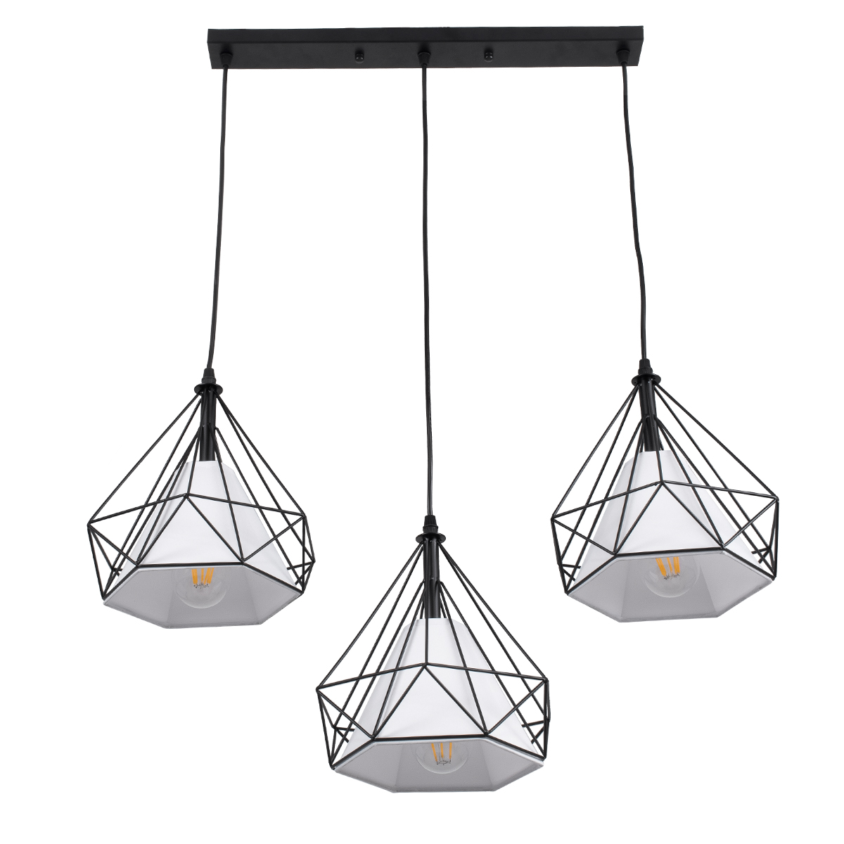 GloboStar® EIFFEL 61569 Vintage Κρεμαστό Φωτιστικό Ράγα Τρίφωτο 3 x E27 IP20 Μαύρο Μέταλλο με Λευκό Ύφασμα - Μ68 x Π25 x Υ130cm