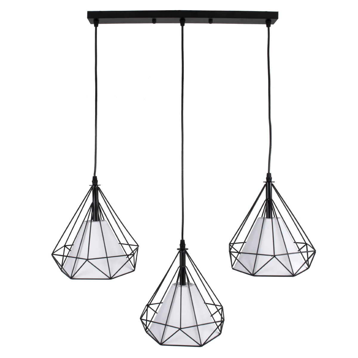 GloboStar® EIFFEL 61569 Vintage Κρεμαστό Φωτιστικό Ράγα Τρίφωτο 3 x E27 IP20 Μαύρο Μέταλλο με Λευκό Ύφασμα - Μ68 x Π25 x Υ130cm