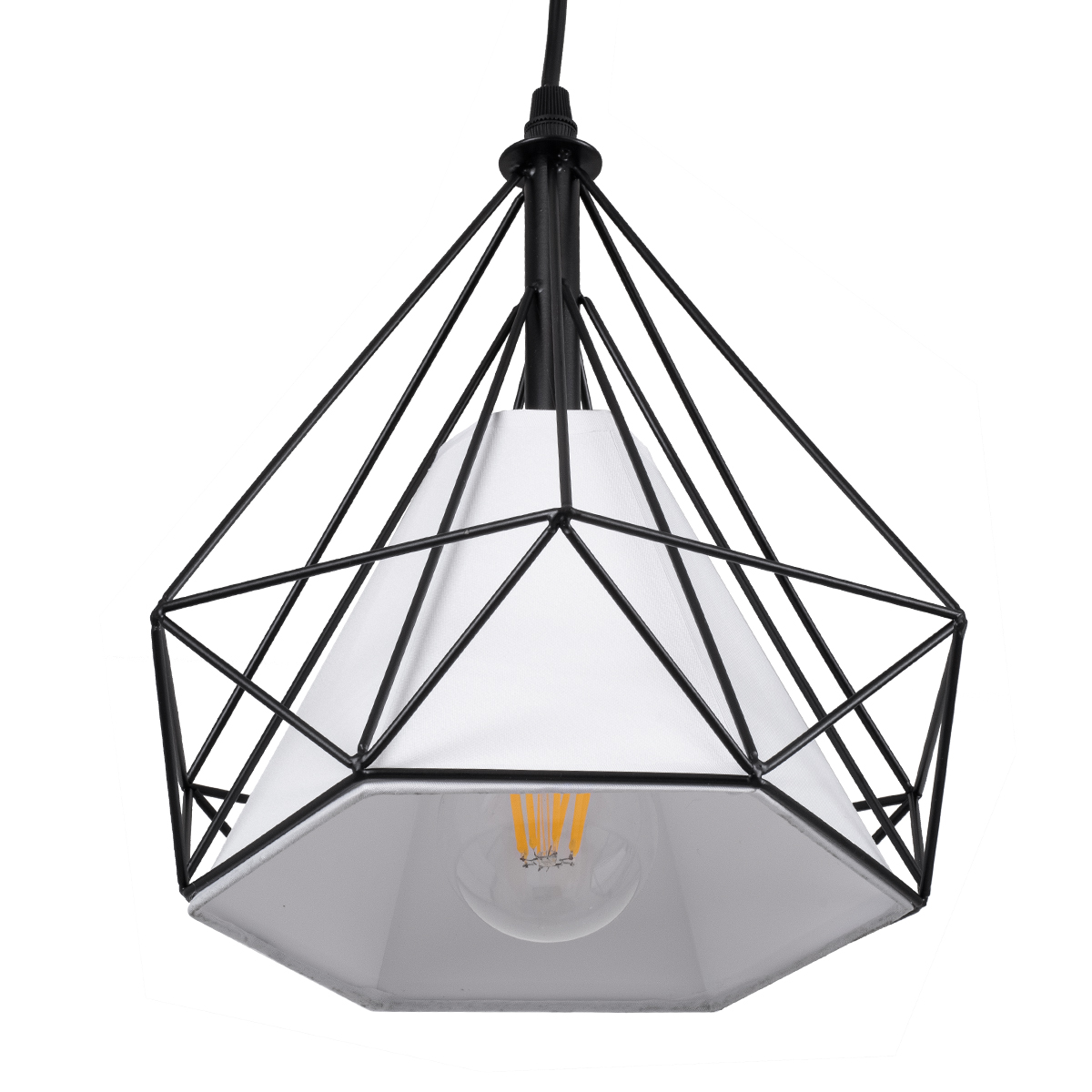 GloboStar® EIFFEL 61569 Vintage Κρεμαστό Φωτιστικό Ράγα Τρίφωτο 3 x E27 IP20 Μαύρο Μέταλλο με Λευκό Ύφασμα - Μ68 x Π25 x Υ130cm