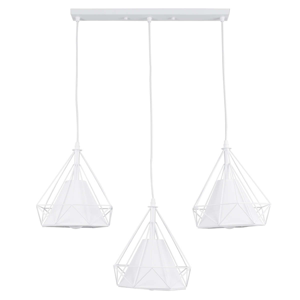 GloboStar® EIFFEL 61570 Vintage Κρεμαστό Φωτιστικό Ράγα Τρίφωτο 3 x E27 IP20 Λευκό Μέταλλο με Λευκό Ύφασμα - Μ68 x Π25 x Υ130cm