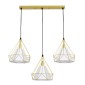 GloboStar® EIFFEL 61571 Vintage Κρεμαστό Φωτιστικό Ράγα Τρίφωτο 3 x E27 IP20 Χρυσό Μέταλλο με Λευκό Ύφασμα - Μ68 x Π25 x Υ130cm