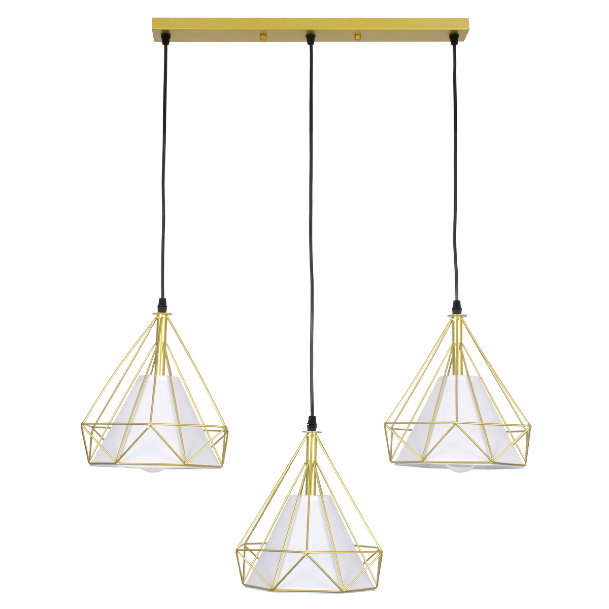 GloboStar® EIFFEL 61571 Vintage Κρεμαστό Φωτιστικό Ράγα Τρίφωτο 3 x E27 IP20 Χρυσό Μέταλλο με Λευκό Ύφασμα - Μ68 x Π25 x Υ130cm
