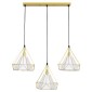 GloboStar® EIFFEL 61571 Vintage Κρεμαστό Φωτιστικό Ράγα Τρίφωτο 3 x E27 IP20 Χρυσό Μέταλλο με Λευκό Ύφασμα - Μ68 x Π25 x Υ130cm