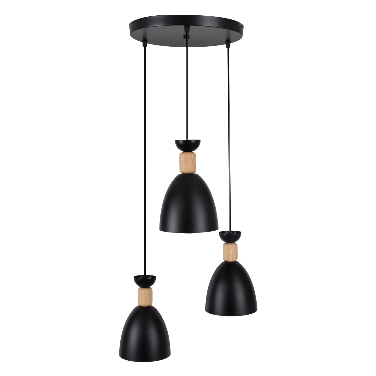 GloboStar® AVA 61572 Μοντέρνο Κρεμαστό Φωτιστικό Καμπάνα Τρίφωτο 3 x E27 IP20 Μαύρο Μέταλλο με Μπεζ Ξύλο - Μ35 x Π35 x Υ130cm