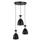 GloboStar® AVA 61572 Μοντέρνο Κρεμαστό Φωτιστικό Καμπάνα Τρίφωτο 3 x E27 IP20 Μαύρο Μέταλλο με Μπεζ Ξύλο - Μ35 x Π35 x Υ130cm