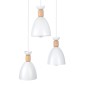 GloboStar® AVA 61573 Μοντέρνο Κρεμαστό Φωτιστικό Καμπάνα Τρίφωτο 3 x E27 IP20 Λευκό Μέταλλο με Μπεζ Ξύλο - Μ35 x Π35 x Υ130cm