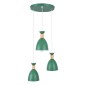 GloboStar® AVA 61575 Μοντέρνο Κρεμαστό Φωτιστικό Καμπάνα Τρίφωτο 3 x E27 IP20 Πράσινο Μέταλλο με Μπεζ Ξύλο - Μ35 x Π35 x Υ130cm