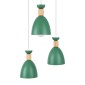 GloboStar® AVA 61575 Μοντέρνο Κρεμαστό Φωτιστικό Καμπάνα Τρίφωτο 3 x E27 IP20 Πράσινο Μέταλλο με Μπεζ Ξύλο - Μ35 x Π35 x Υ130cm