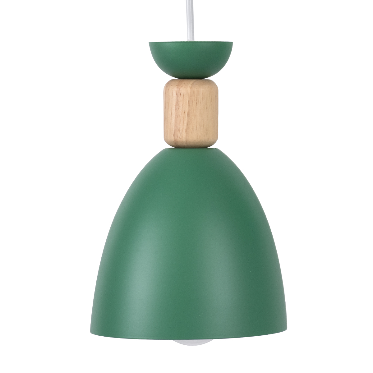GloboStar® AVA 61575 Μοντέρνο Κρεμαστό Φωτιστικό Καμπάνα Τρίφωτο 3 x E27 IP20 Πράσινο Μέταλλο με Μπεζ Ξύλο - Μ35 x Π35 x Υ130cm