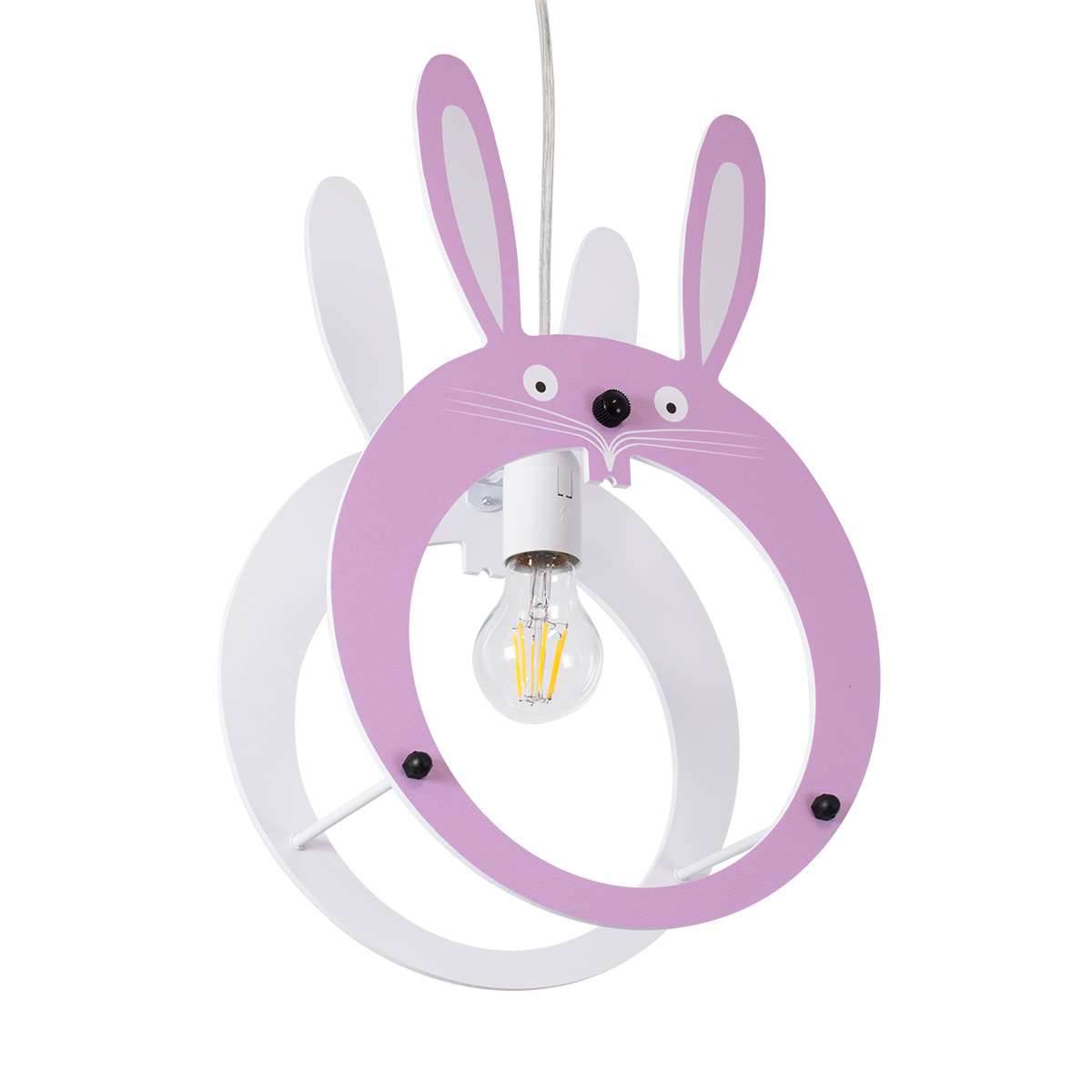 GloboStar® BUNNY 61577 Παιδικό Κρεμαστό Φωτιστικό Φιγούρα Μονόφωτο 1 x E27 IP20 Ροζ & Άσπρο Πλαστικό - Μ27.2 x Π15.5 x Υ40cm
