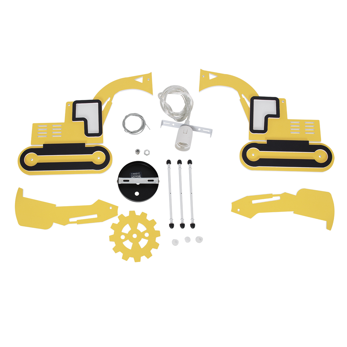 GloboStar® EXCAVATOR 61579 Παιδικό Κρεμαστό Φωτιστικό Φιγούρα Μονόφωτο 1 x E27 IP20 Κίτρινο & Μαύρο Πλαστικό - Μ45 x Π15.5 x Υ27cm