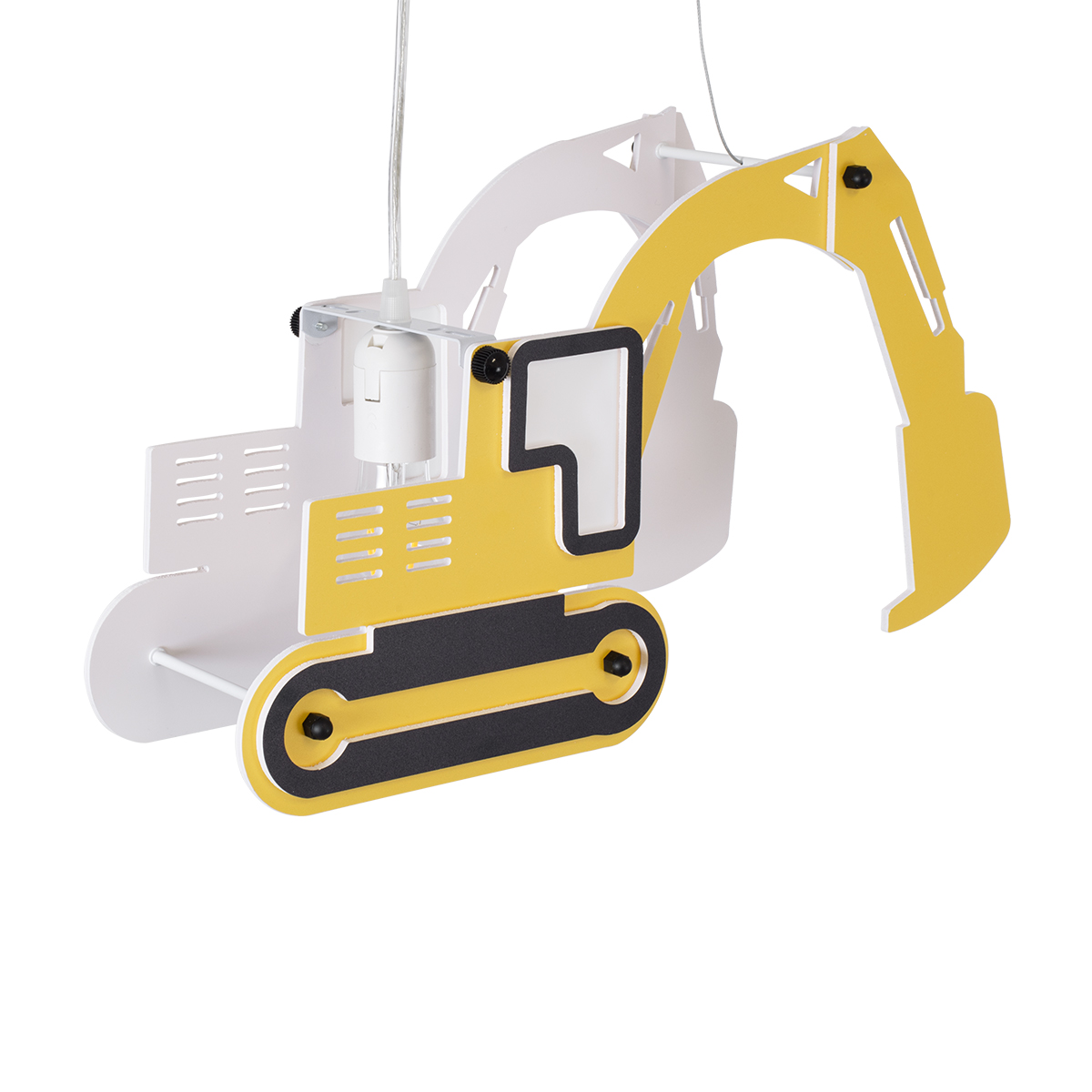 GloboStar® EXCAVATOR 61579 Παιδικό Κρεμαστό Φωτιστικό Φιγούρα Μονόφωτο 1 x E27 IP20 Κίτρινο & Μαύρο Πλαστικό - Μ45 x Π15.5 x Υ27cm