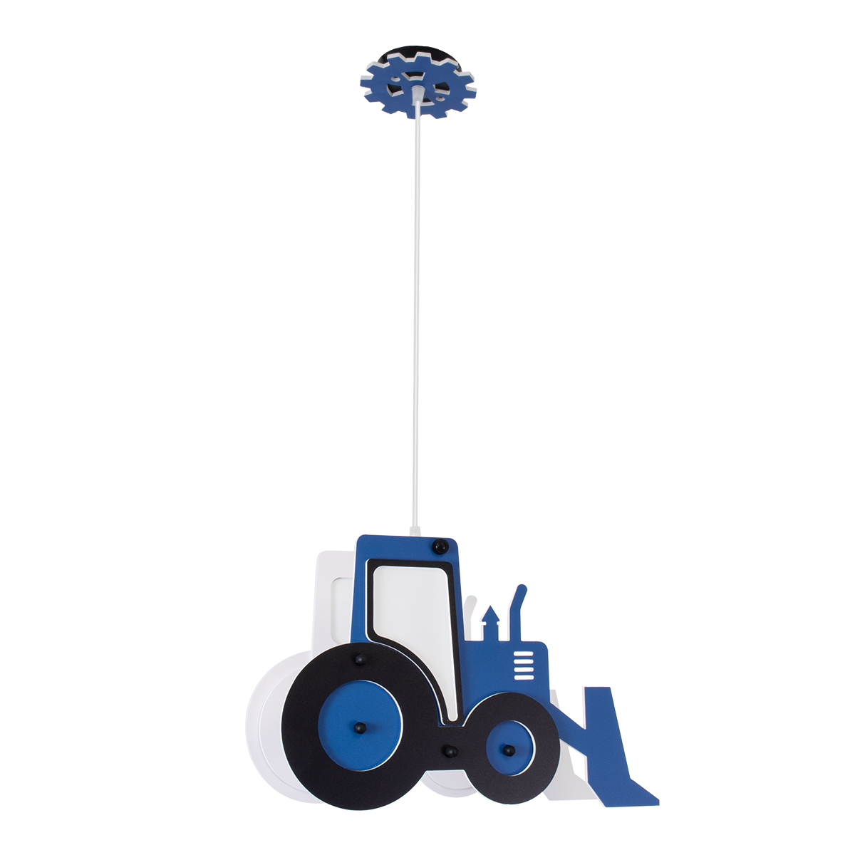 GloboStar® TRACTOR 61580 Παιδικό Κρεμαστό Φωτιστικό Φιγούρα Μονόφωτο 1 x E27 IP20 Μπλε, Μαύρο & Λευκό Πλαστικό - Μ40 x Π15.5 x Υ26.5cm