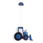 GloboStar® TRACTOR 61580 Παιδικό Κρεμαστό Φωτιστικό Φιγούρα Μονόφωτο 1 x E27 IP20 Μπλε, Μαύρο & Λευκό Πλαστικό - Μ40 x Π15.5 x Υ26.5cm