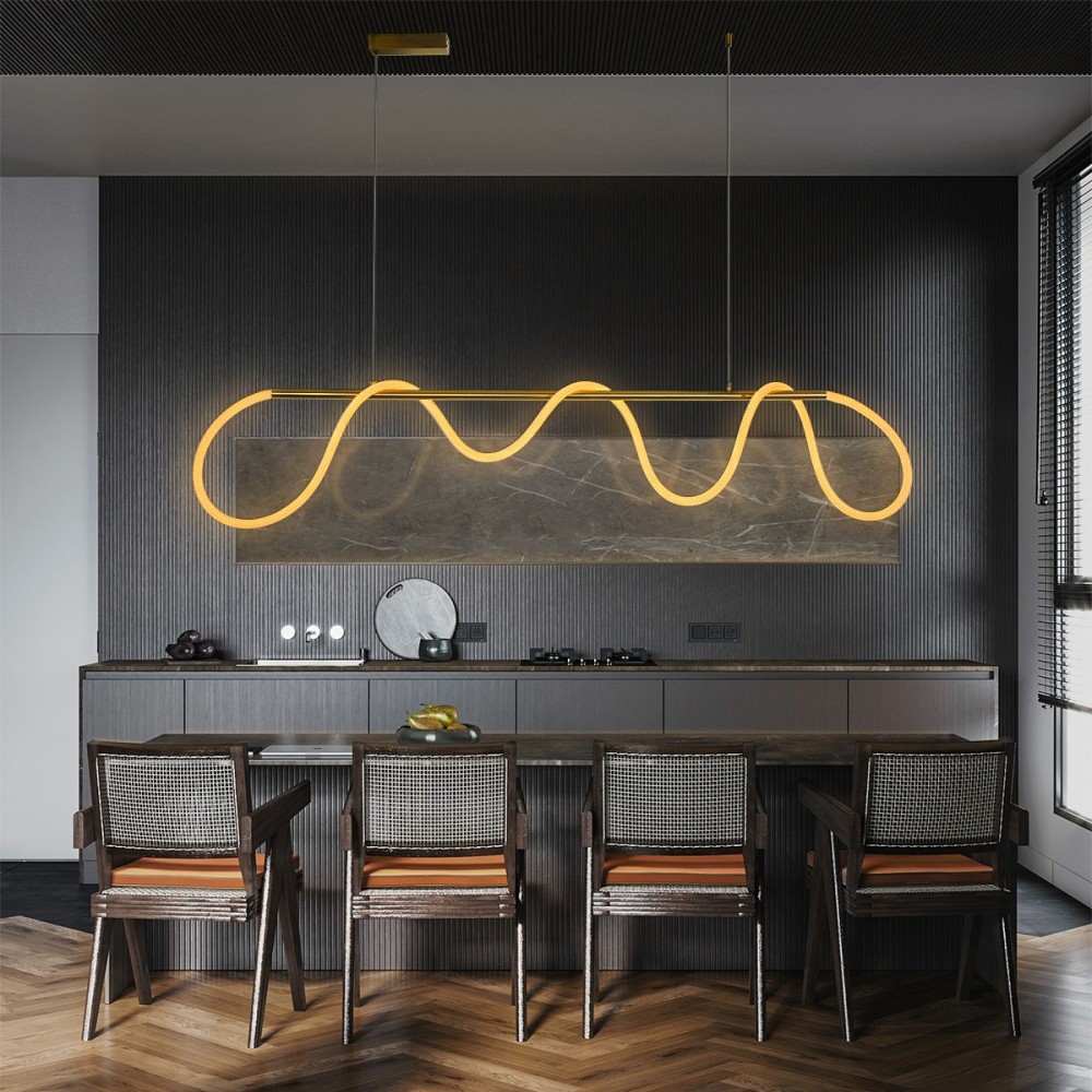 kelvo® GLOW 61663 Μοντέρνο Κρεμαστό Φωτιστικό Οροφής LED 45W 4500lm 360° AC 220-240V IP20 Ρυθμιζόμενο Λευκό CCT με Χειριστήριο από 2700K έως 6000K Dimmable - Lumileds SMD Chip - Χρυσό Πλατίνα & Λευκό Νήμα - Μ150 x Π35 x Υ50cm - 3 Χρόνια Εγγύηση