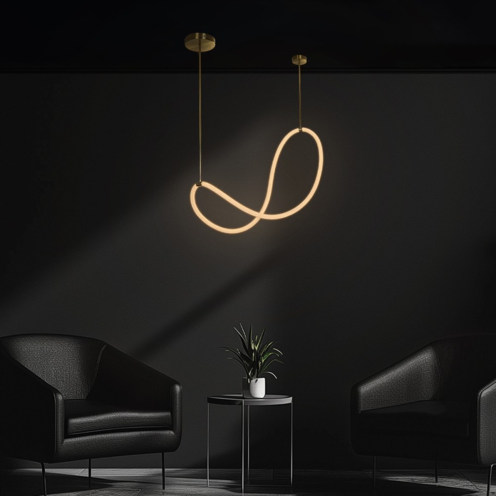 kelvo® GLOW 61667 Μοντέρνο Κρεμαστό Φωτιστικό Οροφής LED 34W 3400lm 360° AC 220-240V IP20 Ρυθμιζόμενο Λευκό CCT με Χειριστήριο από 2700K έως 6000K Dimmable - Lumileds SMD Chip - Χρυσό Πλατίνα & Λευκό Νήμα - Μ120 x Π120 x Υ60cm - 3 Χρόνια Εγγύηση