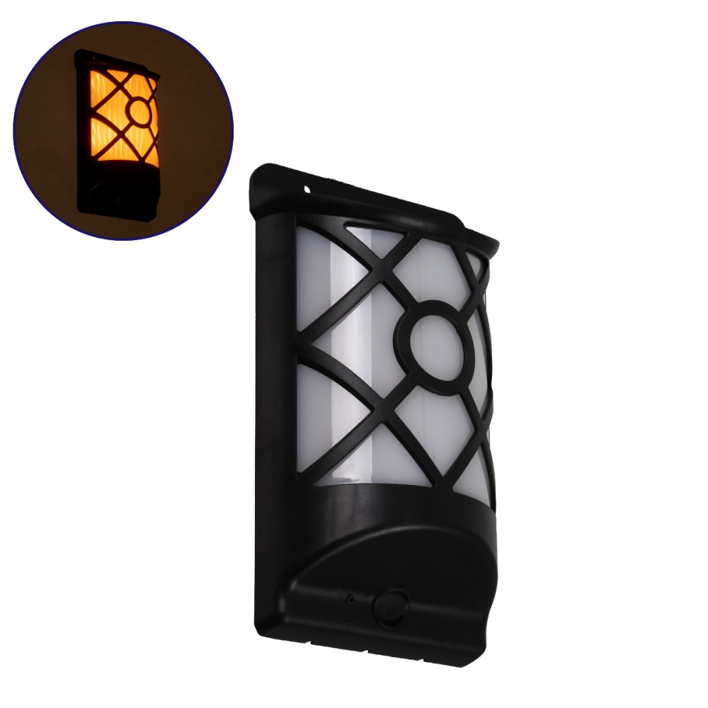 GLOBOSTAR® FLAMEART 71457 Διακοσμητικό Φωτιστικό Τοίχου LED 3W 90lm 120° DC 5V με Φωτοβολταϊκό Panel 5V 0.2W & Επαναφορτιζόμενη Μπαταρία Li-ion 3.2V 300mAh Αδιάβροχο IP65 Πορτοκαλί με Εφέ Φλόγας - Μ18 x Π10 x Υ5cm - 1 Χρόνο Εγγύηση