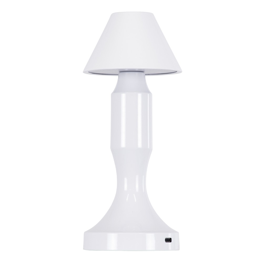 GloboStar® LUNNA 76476 Επαναφορτιζόμενο Επιτραπέζιο Φωτιστικό Πορτατίφ LED 1.5W 105lm 120° DC 5V IP44 CCT Ultra Θερμό 1500K - Φυσικό Λευκό 4500K - Ψυχρό Λευκό 6000K Dimmable Λευκό Πλαστικό - Μ9 x Π9 x Υ23cm- 2 Χρόνια Εγγύηση