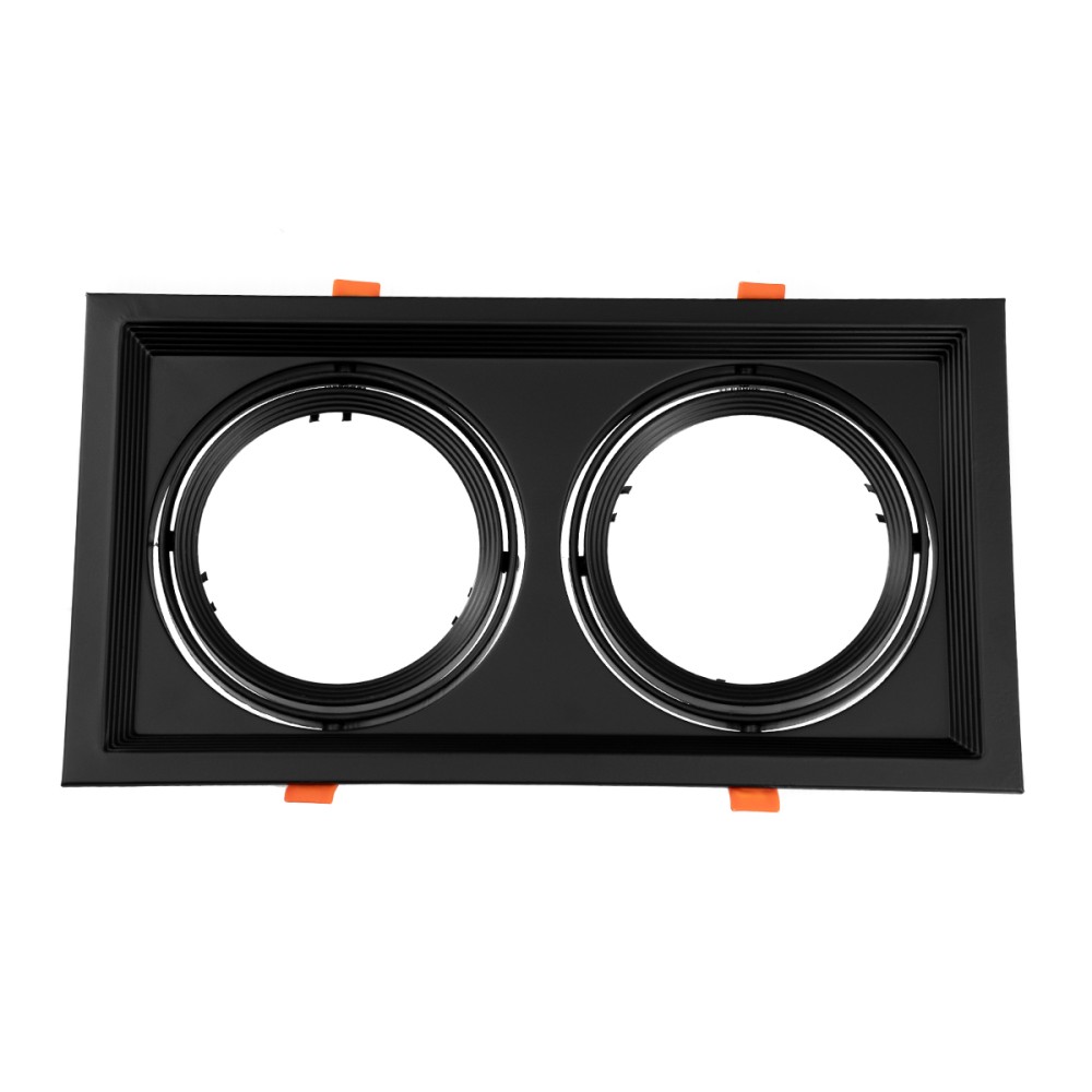 GLOBOSTAR® VITA 77855 Χωνευτή Κινούμενη Βάση για 2 x Σποτ AR111 με Ντουί GU10/GU5.3 IP20 - Μαύρο Ματ - Μ33.5 x Π18 x Υ5.5cm / Q32.5 x 17cm