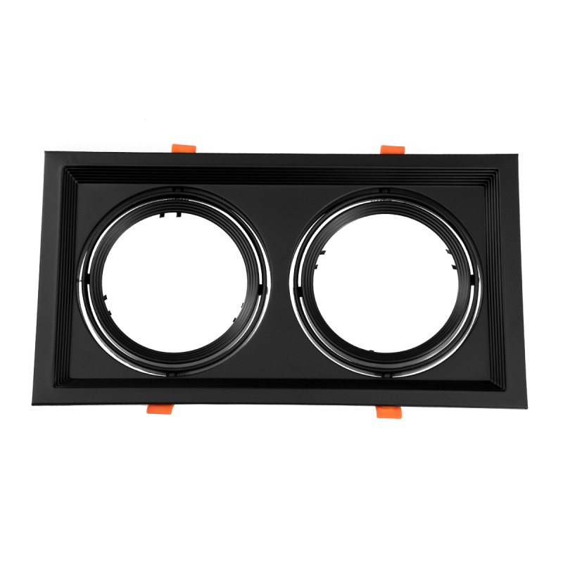 GLOBOSTAR® VITA 77855 Χωνευτή Κινούμενη Βάση για 2 x Σποτ AR111 με Ντουί GU10/GU5.3 IP20 - Μαύρο Ματ - Μ33.5 x Π18 x Υ5.5cm / Q32.5 x 17cm