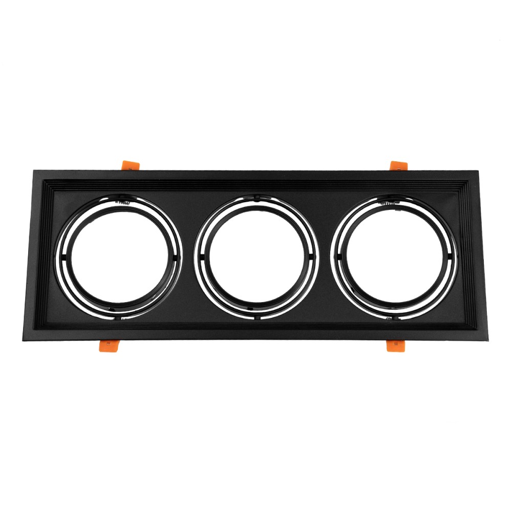 GLOBOSTAR® VITA 77857 Χωνευτή Κινούμενη Βάση για 3 x Σποτ AR111 με Ντουί GU10/GU5.3 IP20 - Μαύρο Ματ - Μ48.7 x Π18 x Υ5.5cm / Q47.5 x 17cm