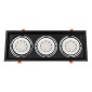 GloboStar® VITA 77857 Χωνευτό Κινούμενο Τριπλο Τετράγωνο Σποτ Οροφής για Λάμπα AR111 - IP20 - Χυτό Αλουμίνιο - M48.7 x Π18.7 x Y5.5cm - Μαύρο - 5 Χρόνια Εγγύηση