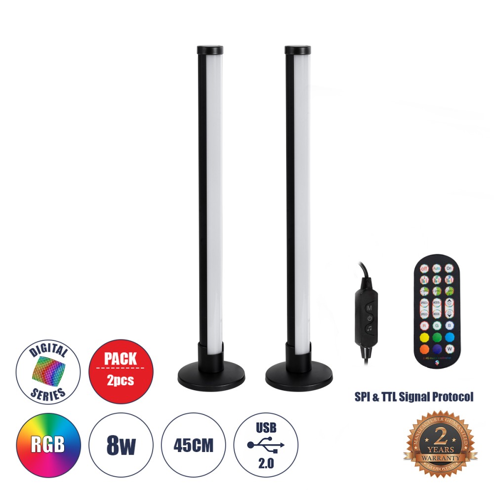 GloboStar® DIGICOLUMN 90760 Επιτραπέζιο Φωτιστικό Πορτατίφ LED 16W 1280lm 180° DC 5V IP20 RGB Dimmable Ασημί Πλαστικό - Μ3 x Π3 x Υ45cm - ΣΕΤ 2 Τεμαχίων - 2 Χρόνια Εγγύηση