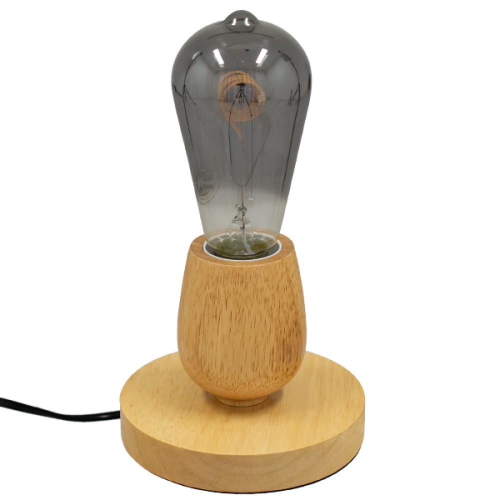 GloboStar® ROUND 99402 Μοντέρνο Επιτραπέζιο Φωτιστικό Πορτατίφ Μονόφωτο 1 x E27 IP20 Μπεζ Ξύλο - M12 x Π12 x Υ10cm