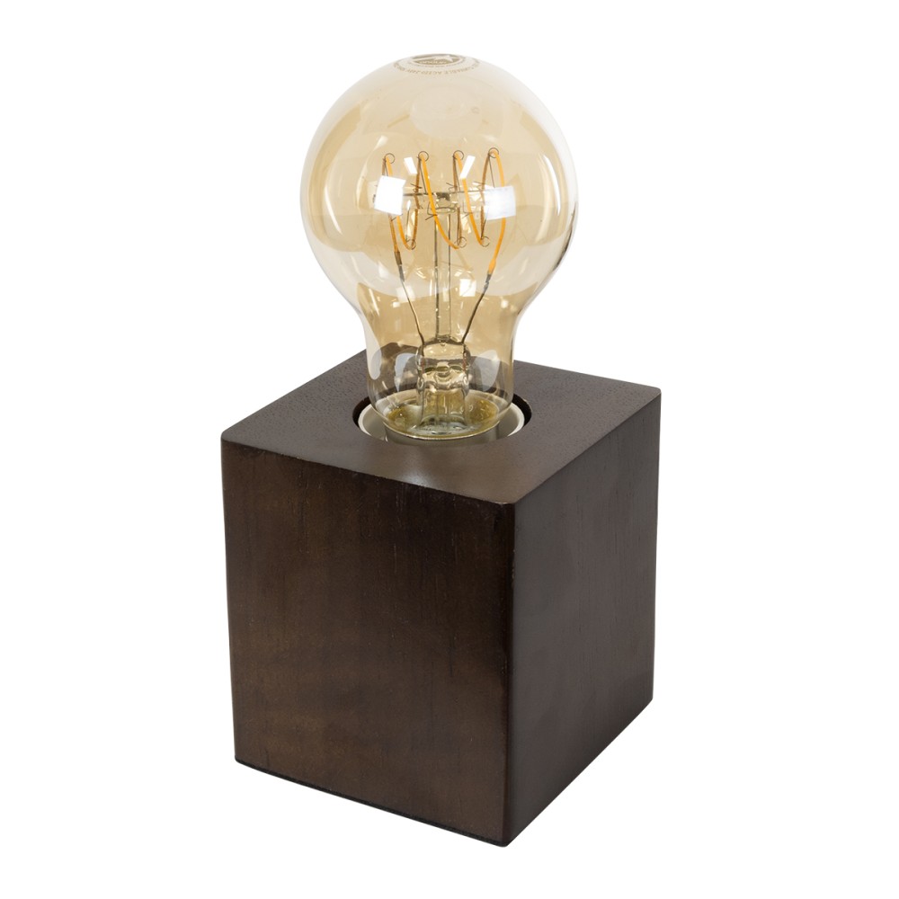 GloboStar® WOODBOX 99406 Μοντέρνο Επιτραπέζιο Φωτιστικό Πορτατίφ Μονόφωτο 1 x E27 IP20 Καρυδί Ξύλο - M8 x Π8 x Υ8cm