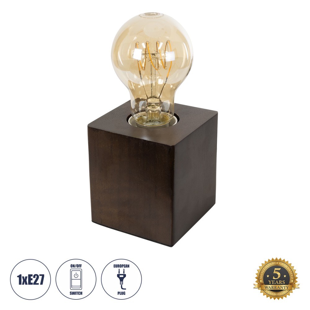 GloboStar® WOODBOX 99406 Μοντέρνο Επιτραπέζιο Φωτιστικό Πορτατίφ Μονόφωτο 1 x E27 IP20 Καρυδί Ξύλο - M8 x Π8 x Υ8cm