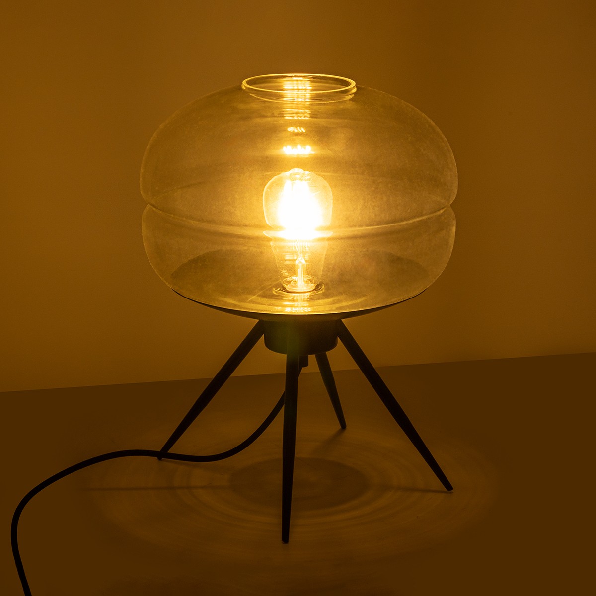 GLOBOSTAR® JAVAN 999-0036 Μοντέρνο Επιτραπέζιο Φωτιστικό Πορτατίφ με Ντουί 1 x E27 AC 220-240V IP20 - Διάφανο & Μαύρο - Μ30 x Π30 x Υ40cm