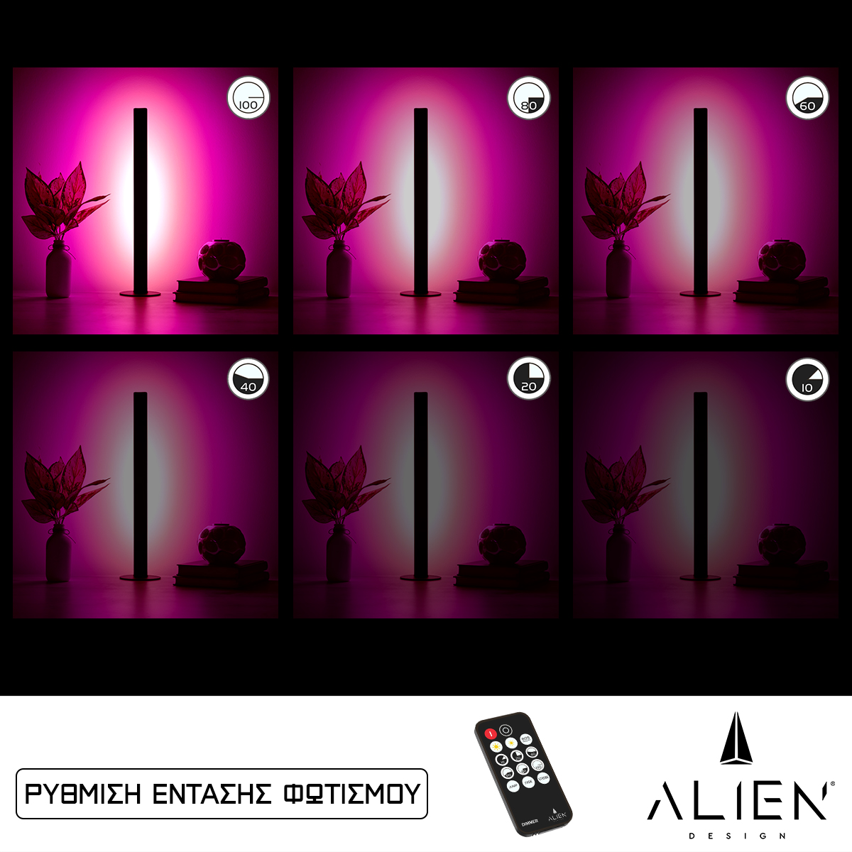 GloboStar® ALIEN-DIVA-BLACK-50-7 ALIEN Design DIVA Μοντέρνο Minimal Nordic Μεταλλικό Φωτιστικό Επιτραπέζιο - Πορτατίφ - Λαμπατέρ Μαύρο LED 8W 800 lm με Ασύρματο Χειριστήριο RF & Dimmer IP20 Ροζ Μ3 x Π1.6 x Υ50cm