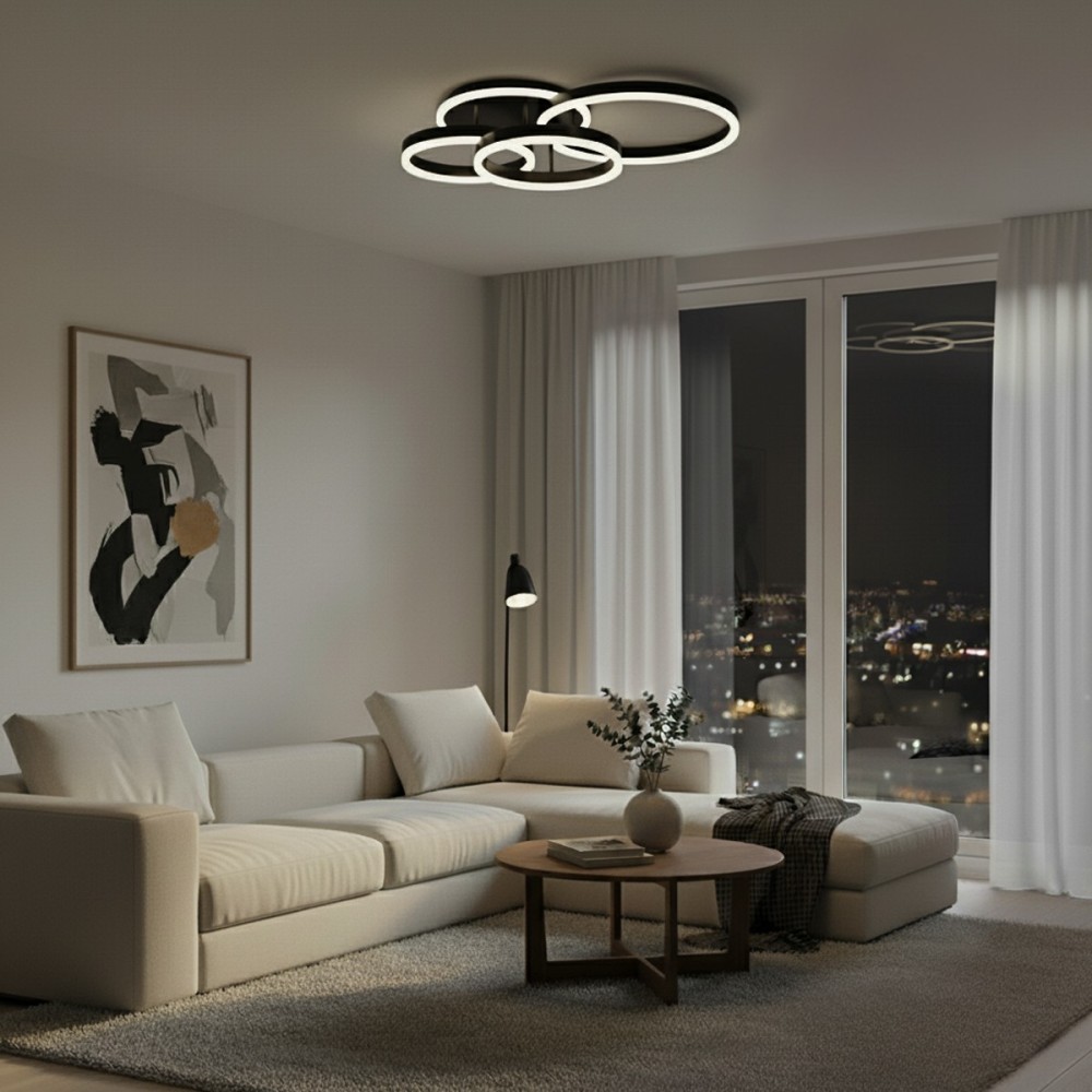 kelvo® VENOM KLV-101-0184 Φωτιστικό Οροφής LED 100W 10000lm 360° AC 220-240V IP20 Ρυθμιζόμενο Λευκό CCT με Χειριστήριο από 2700K έως 6000K Dimmable - Lumileds SMD Chip - Μαύρο Ματ - Μ70 x Π40 x Υ16cm - 3 Χρόνια Εγγύηση