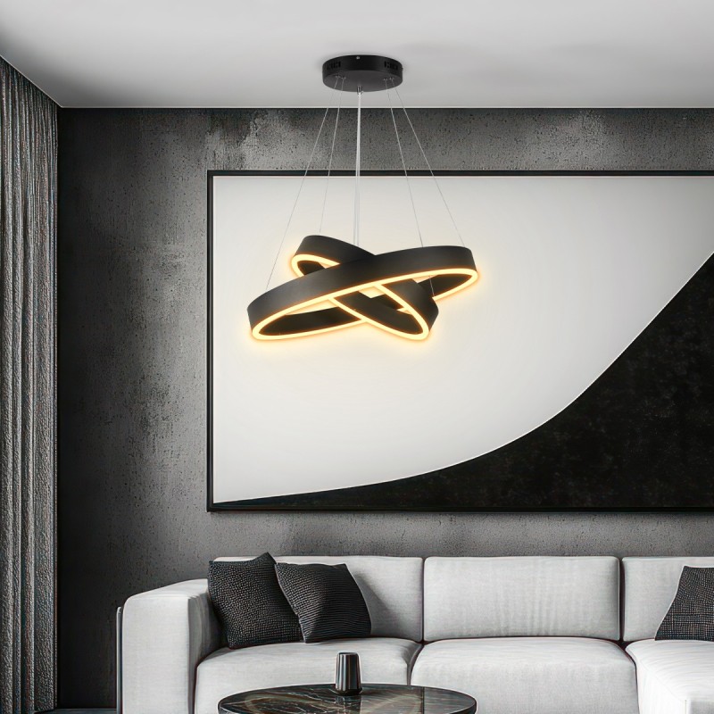 kelvo® VENOM KLV-101-0196-V2 Κρεμαστό Φωτιστικό Οροφής LED 75W 7500lm 120° AC 220-240V IP20 Ρυθμιζόμενο Λευκό CCT με Χειριστήριο από 2700K έως 6000K Dimmable - Lumileds SMD Chip - Μαύρο Ματ - Μ60 x Π60 x Υ40cm - 3 Χρόνια Εγγύηση