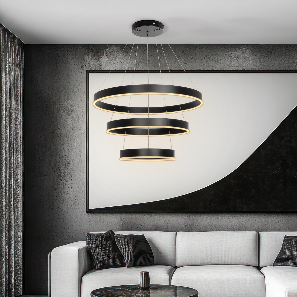 kelvo® VENOM KLV-101-0199 Κρεμαστό Φωτιστικό Οροφής LED 120W 12000lm 120° AC 220-240V IP20 Ρυθμιζόμενο Λευκό CCT με Χειριστήριο από 2700K έως 6000K Dimmable - Lumileds SMD Chip - Μαύρο Ματ - Μ80 x Π80 x Υ80cm - 3 Χρόνια Εγγύηση