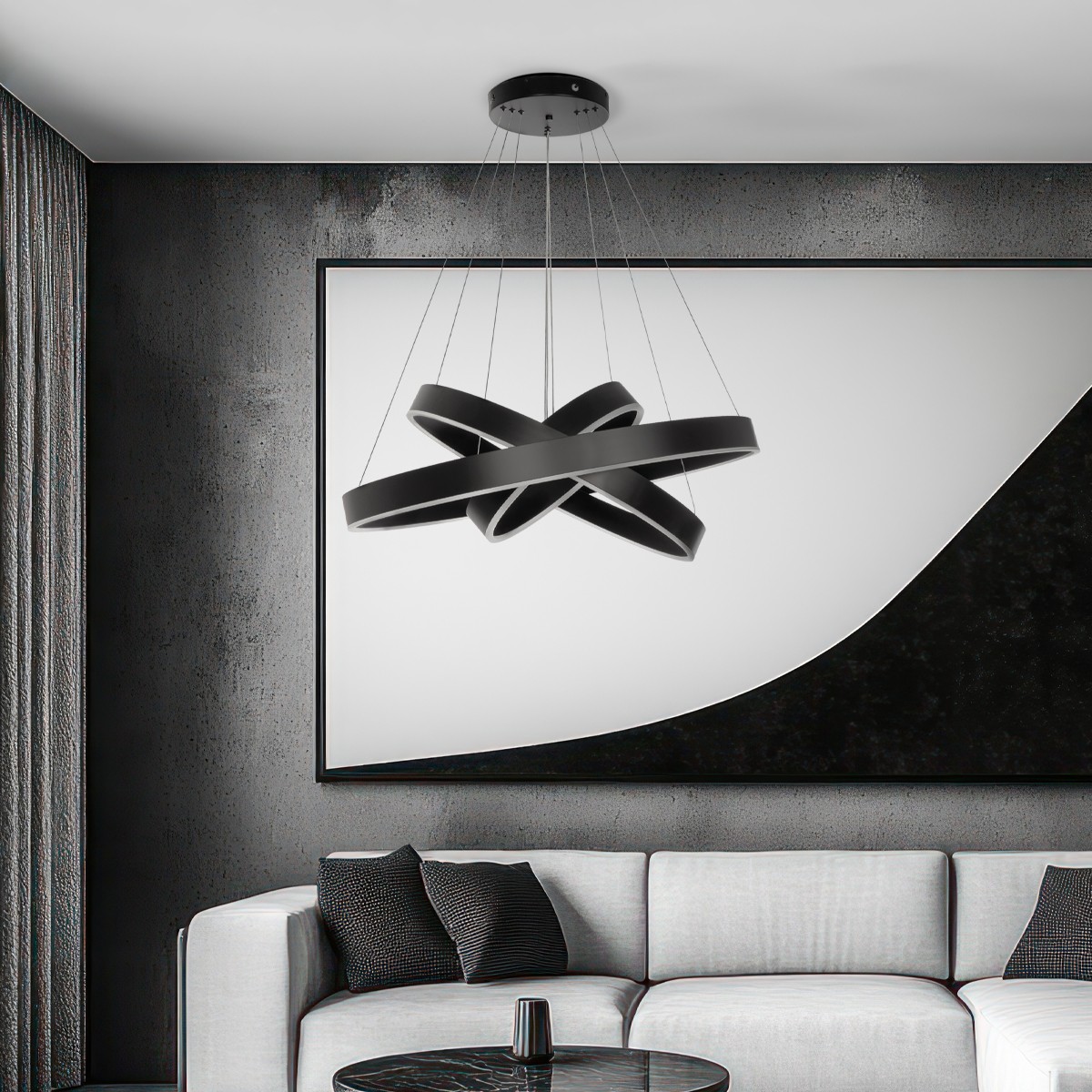 kelvo® VENOM KLV-101-0199-V2 Κρεμαστό Φωτιστικό Οροφής LED 120W 12000lm 120° AC 220-240V IP20 Ρυθμιζόμενο Λευκό CCT με Χειριστήριο από 2700K έως 6000K Dimmable - Lumileds SMD Chip - Μαύρο Ματ - Μ80 x Π80 x Υ80cm - 3 Χρόνια Εγγύηση