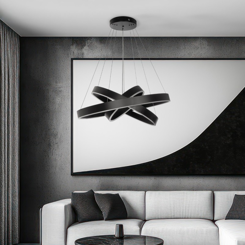 kelvo® VENOM KLV-101-0199-V2 Κρεμαστό Φωτιστικό Οροφής LED 120W 12000lm 120° AC 220-240V IP20 Ρυθμιζόμενο Λευκό CCT με Χειριστήριο από 2700K έως 6000K Dimmable - Lumileds SMD Chip - Μαύρο Ματ - Μ80 x Π80 x Υ80cm - 3 Χρόνια Εγγύηση