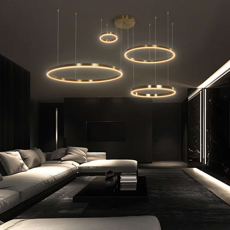 kelvo® VENOM KLV-101-0204 Κρεμαστό Φωτιστικό Οροφής LED 150W 15000lm 120° AC 220-240V IP20 Ρυθμιζόμενο Λευκό CCT με Χειριστήριο από 2700K έως 6000K Dimmable - Lumileds SMD Chip - Χρυσό Πλατίνα - Μ150 x Π90 x Υ60cm - 3 Χρόνια Εγγύηση