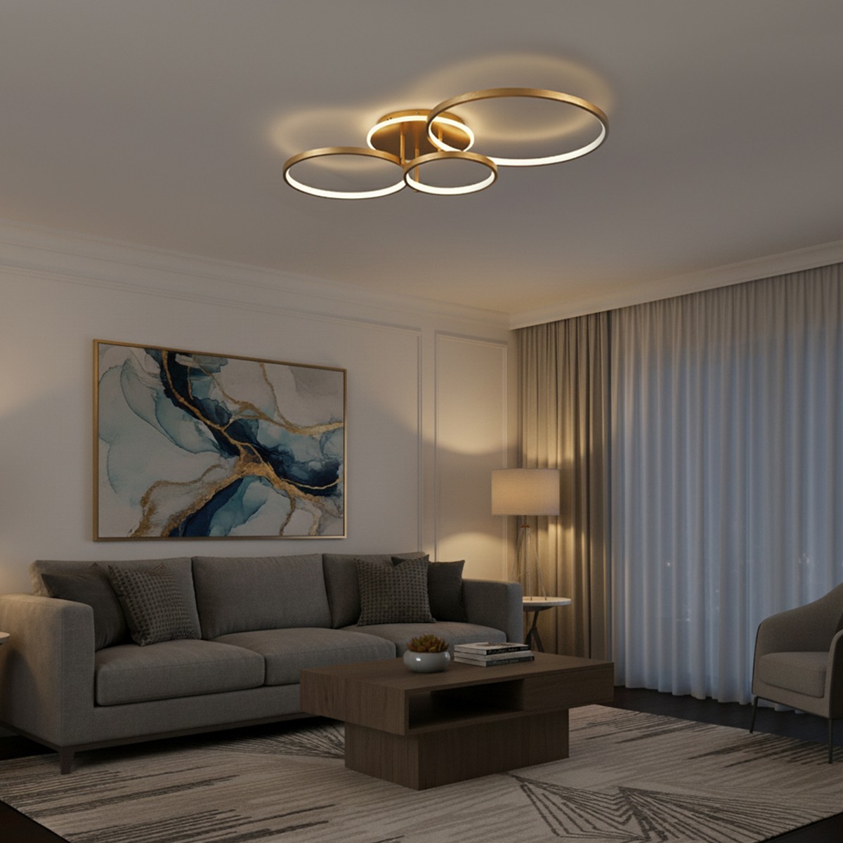 kelvo® NEMESIS KLV-101-0207 Φωτιστικό Οροφής LED 98W 9800lm 360° AC 220-240V IP20 Ρυθμιζόμενο Λευκό CCT με Χειριστήριο από 2700K έως 6000K Dimmable - Lumileds SMD Chip - Χρυσό Πλατίνα - Μ89 x Π60 x Υ19cm - 3 Χρόνια Εγγύηση