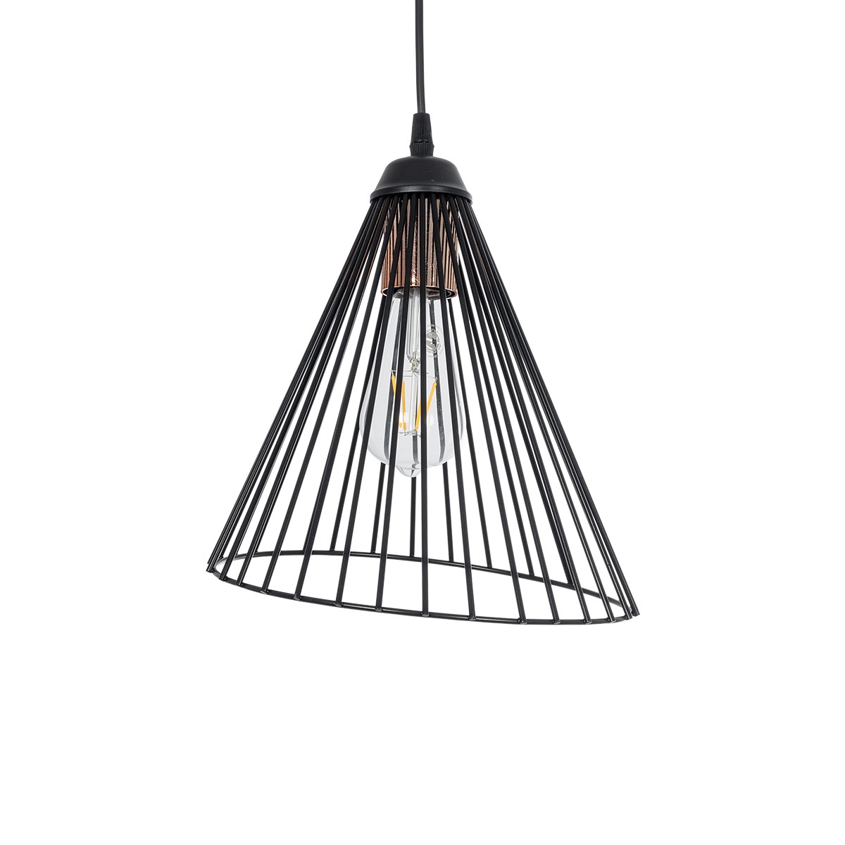 GLOBOSTAR® ARCWIRE LE-203-0015 Μοντέρνο Κρεμαστό Φωτιστικό Οροφής με Ντουί 1 x E27 AC 220-240V IP20 - Μαύρο - Μ25 x Π25 x Υ30cm