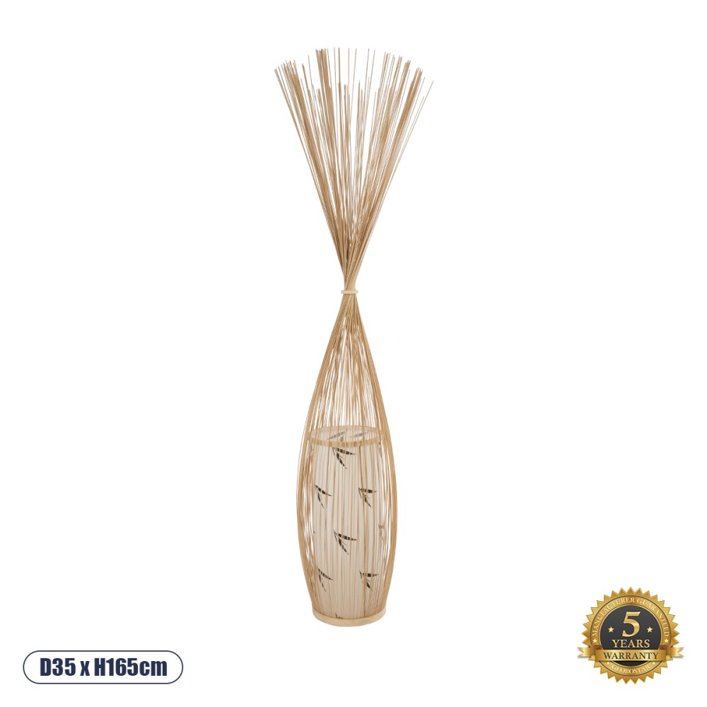 GloboStar® PORTONOVO S-02276 Boho Επιδαπέδιο Φωτιστικό Μονόφωτο 1 x E27 IP20 Μπεζ Ξύλο με Λευκό Ύφασμα - Μ35 x Π35 x Υ165cm