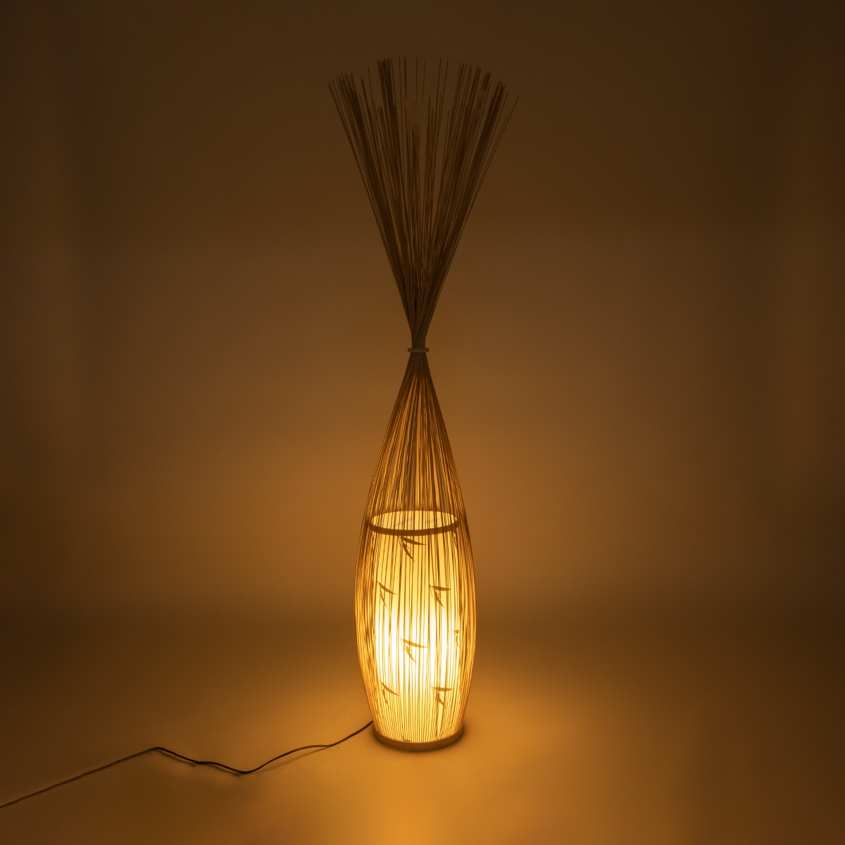 GloboStar® PORTONOVO S-02276 Boho Επιδαπέδιο Φωτιστικό Μονόφωτο 1 x E27 IP20 Μπεζ Ξύλο με Λευκό Ύφασμα - Μ35 x Π35 x Υ165cm