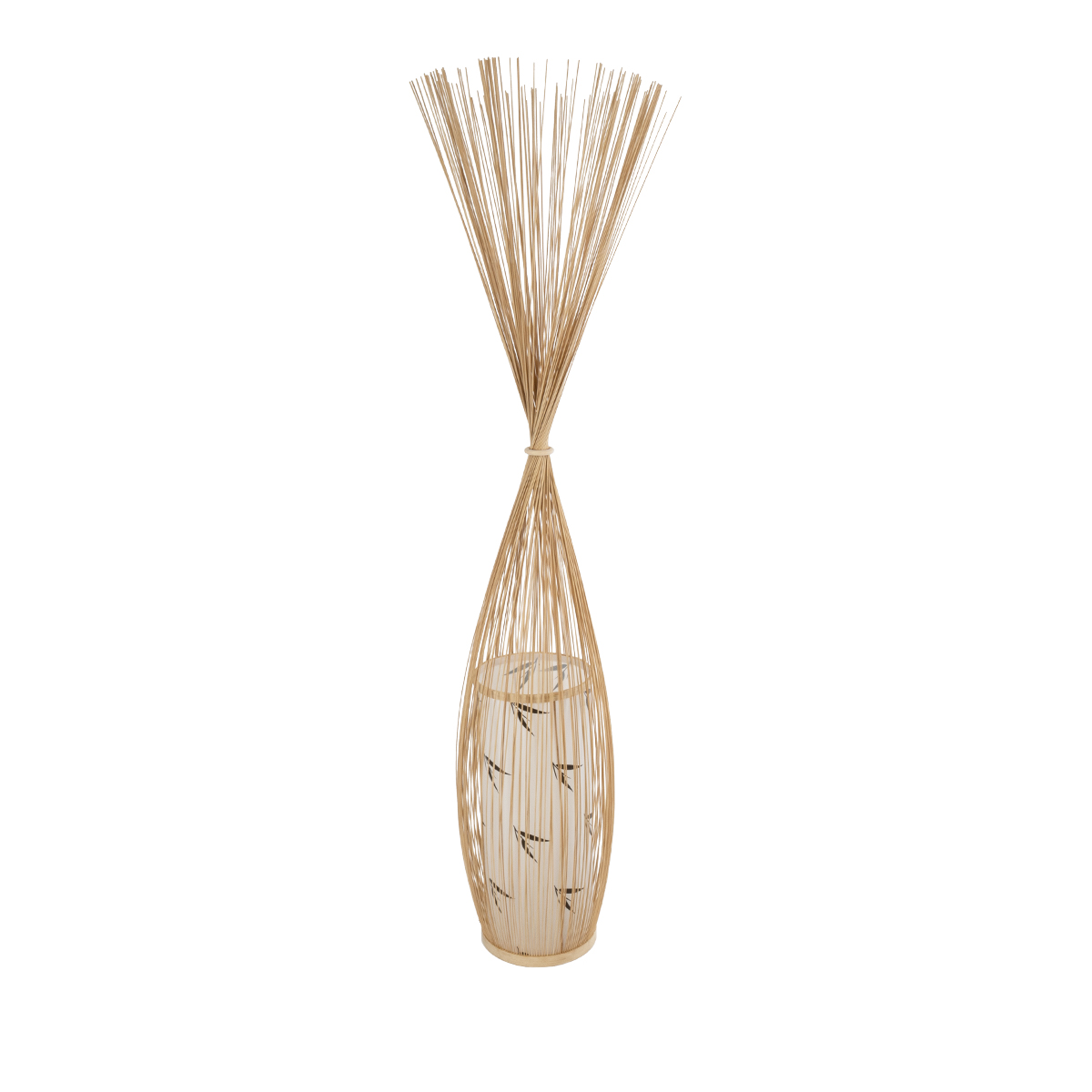 GloboStar® PORTONOVO S-02276 Boho Επιδαπέδιο Φωτιστικό Μονόφωτο 1 x E27 IP20 Μπεζ Ξύλο με Λευκό Ύφασμα - Μ35 x Π35 x Υ165cm