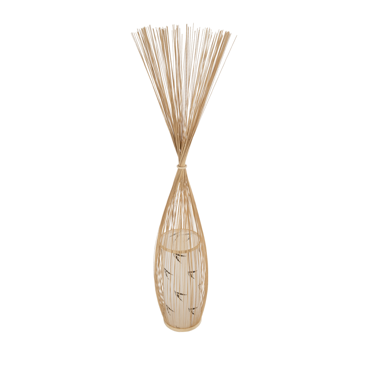 GloboStar® PORTONOVO S-02276 Boho Επιδαπέδιο Φωτιστικό Μονόφωτο 1 x E27 IP20 Μπεζ Ξύλο με Λευκό Ύφασμα - Μ35 x Π35 x Υ165cm