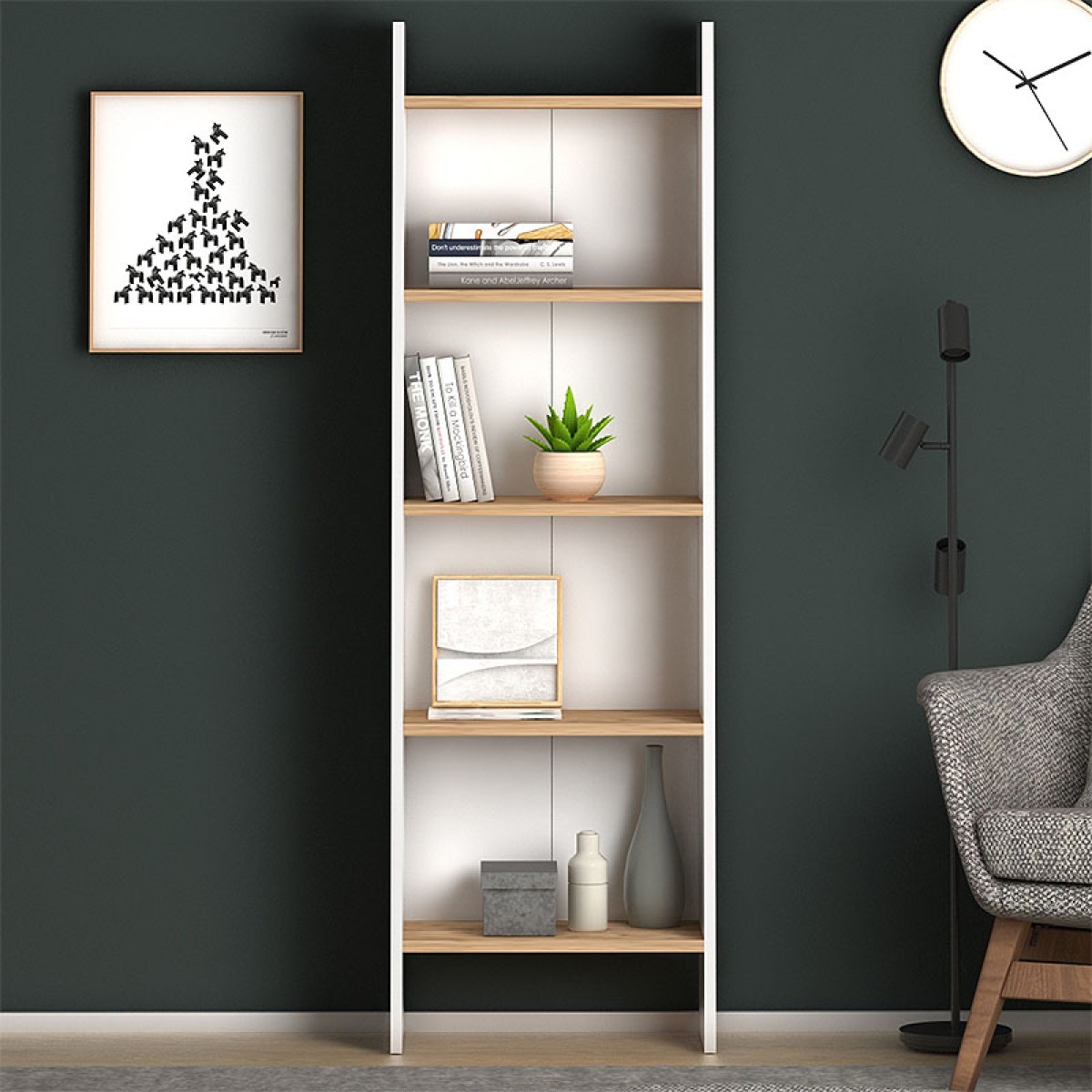 Βιβλιοθήκη μελαμίνης Flora Megapap χρώμα white pine 52x25x158εκ.