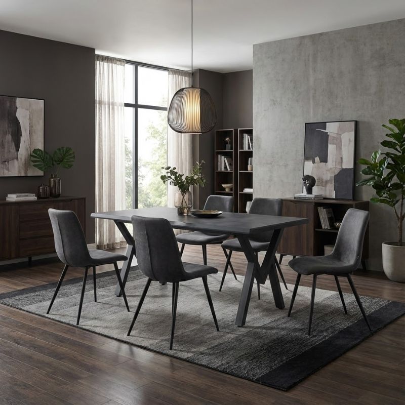 Τραπέζι Walter Megapap Mdf - μεταλλικό χρώμα σκούρο γκρι σκυροδέματος 160x80x75εκ.