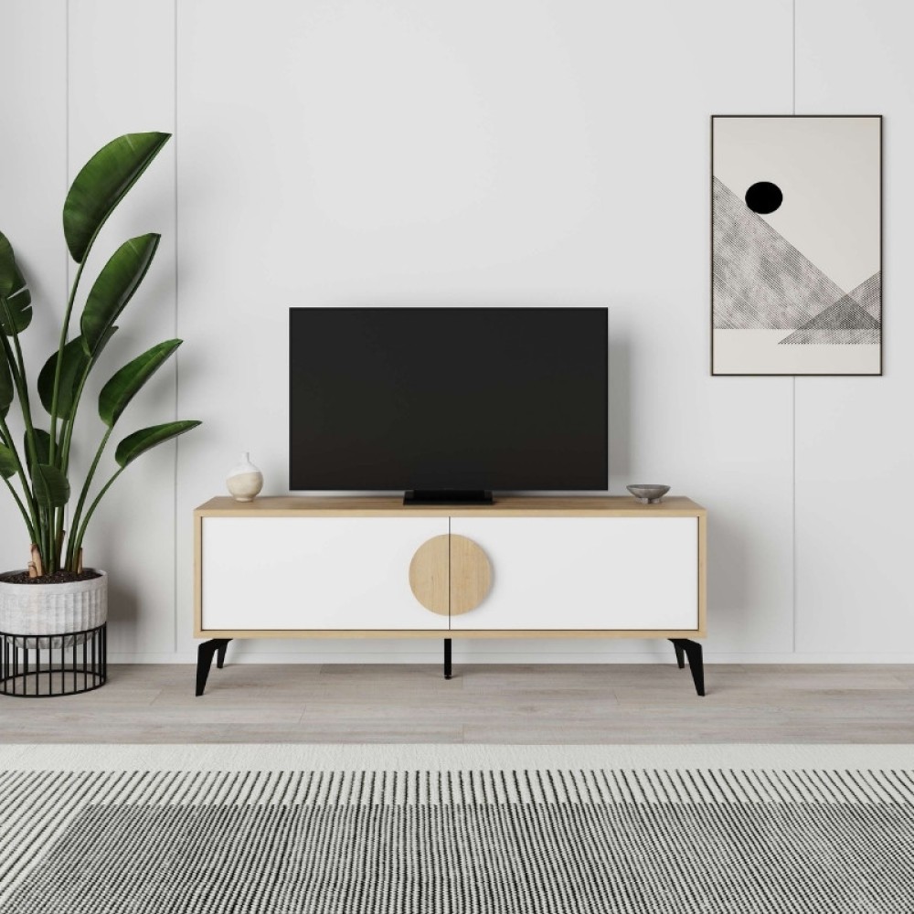 Έπιπλο τηλεόρασης Gora Megapap χρώμα sapphire oak - λευκό 140x35,6x51εκ.
