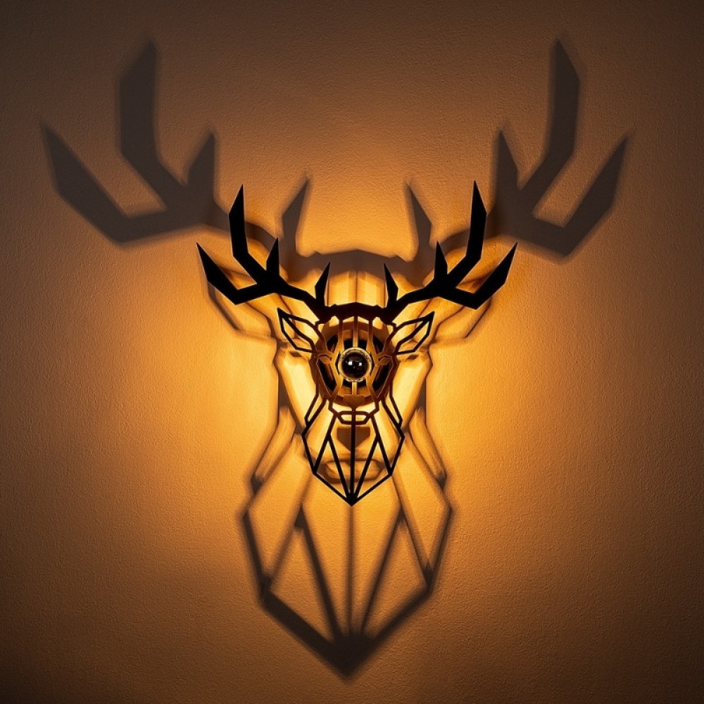 Απλίκα τοίχου Deer Megapap E27 MDF χρώμα μαύρο 55x12x55εκ.
