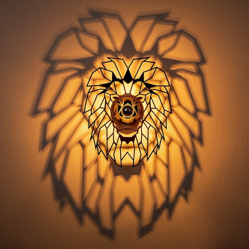 Απλίκα τοίχου Lion Megapap E27 MDF χρώμα μαύρο 39x12x49εκ.